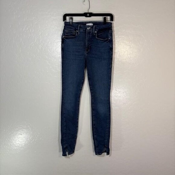 Good American Jeans Womens 4 27 Blue Skinny High Rise Stretch Denim Ankle Slit - Picture 1 of 7